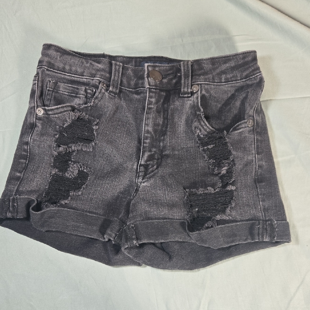 Aeropostale Black Distressed High Rise Midi Jean Shorts Size 4